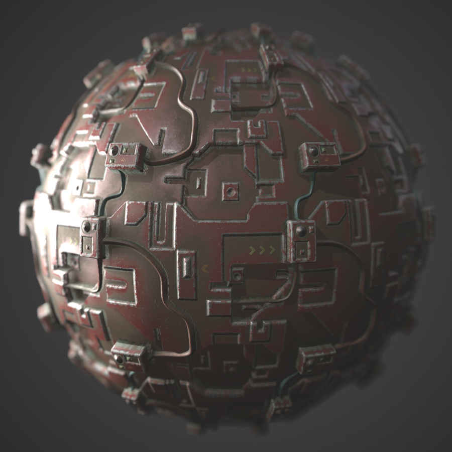 Red sci-fi metal PBR material preview
